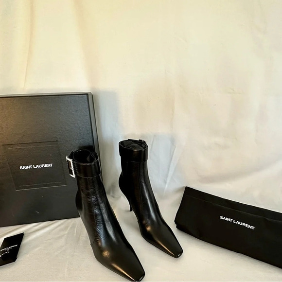 NIB Saint Laurent Tom Goatskin Crystal-Buckle Booties size: 6.5/ 36 1/2 - Picture 3 of 6
